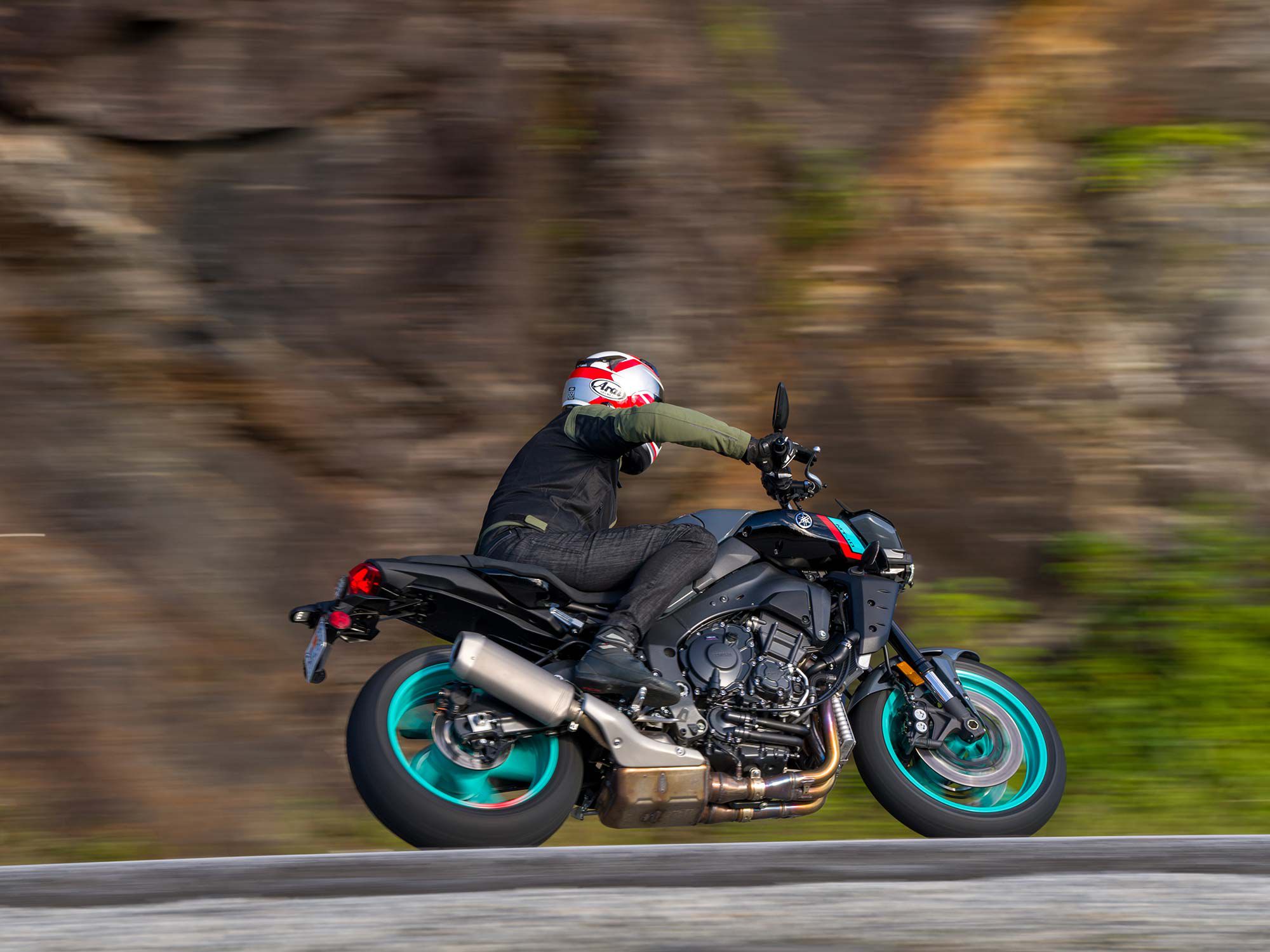 The MT-10 is an easy handling street bike that affords added road holding compared to its smaller MT siblings.