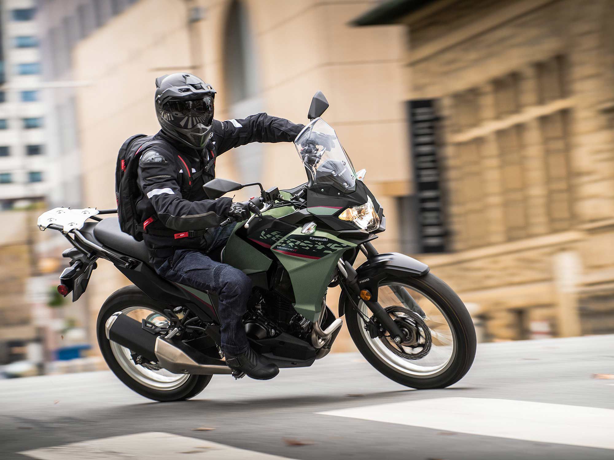 The 296cc twin makes the Versys-X an easy-going commuter.