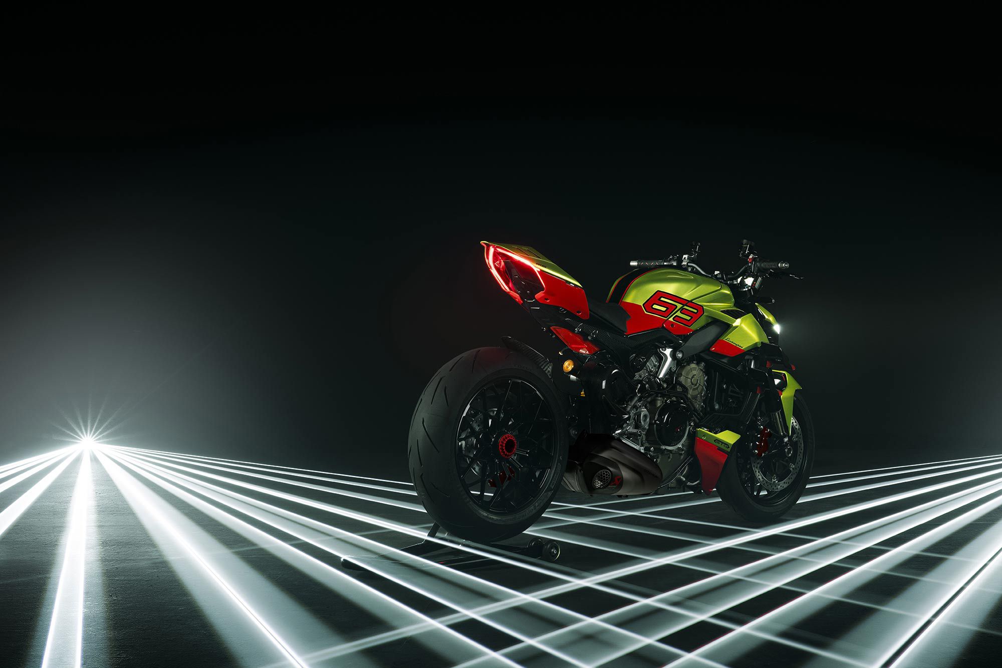 Gratuitous Tron-like shot of the Ducati Streetfighter V4 Lamborghini.