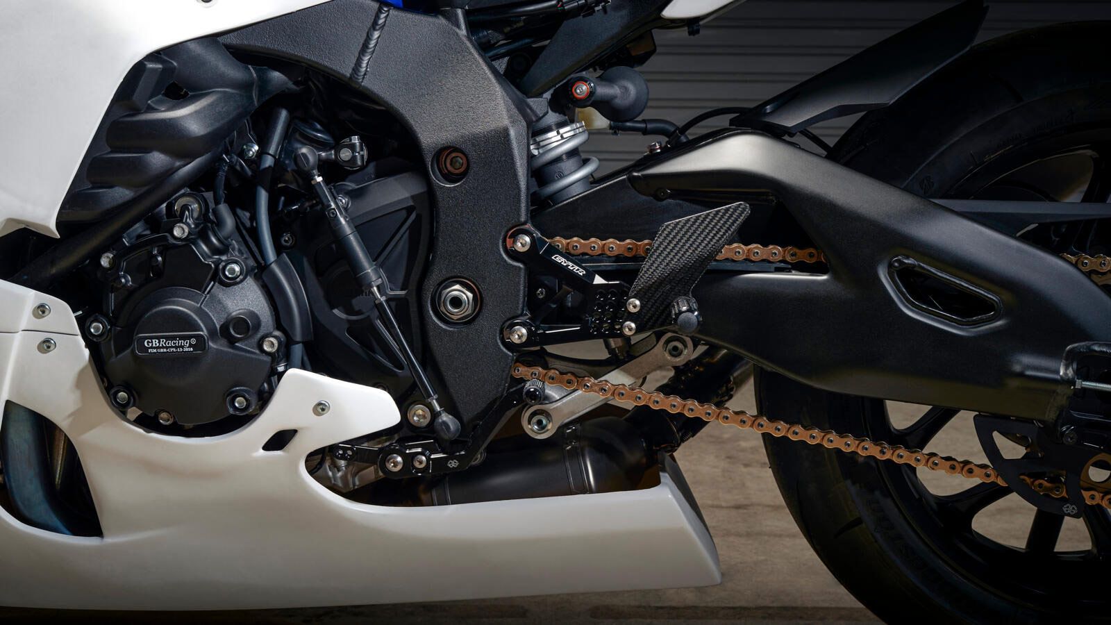 It comes with 520 chain, GP shift, and billet rearsets.