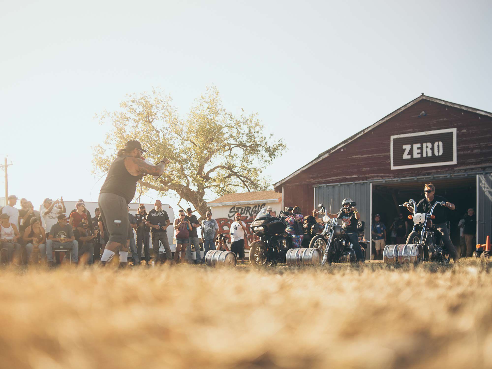 Roll out the barrels, easy on the clutch: more rodeo games at the Sturgis Buffalo Chip.