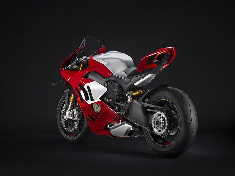 The Ducati Panigale V4 R features a larger 4.5 gallon tank to better feed increased horsepower.