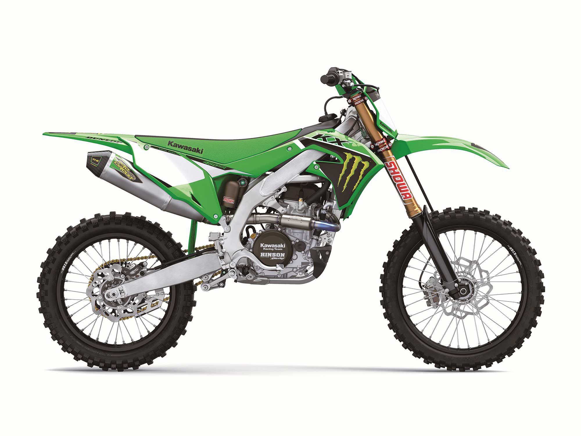 Graphics, engine upgrades, DID rims, and other details separate the SR from the KX450.