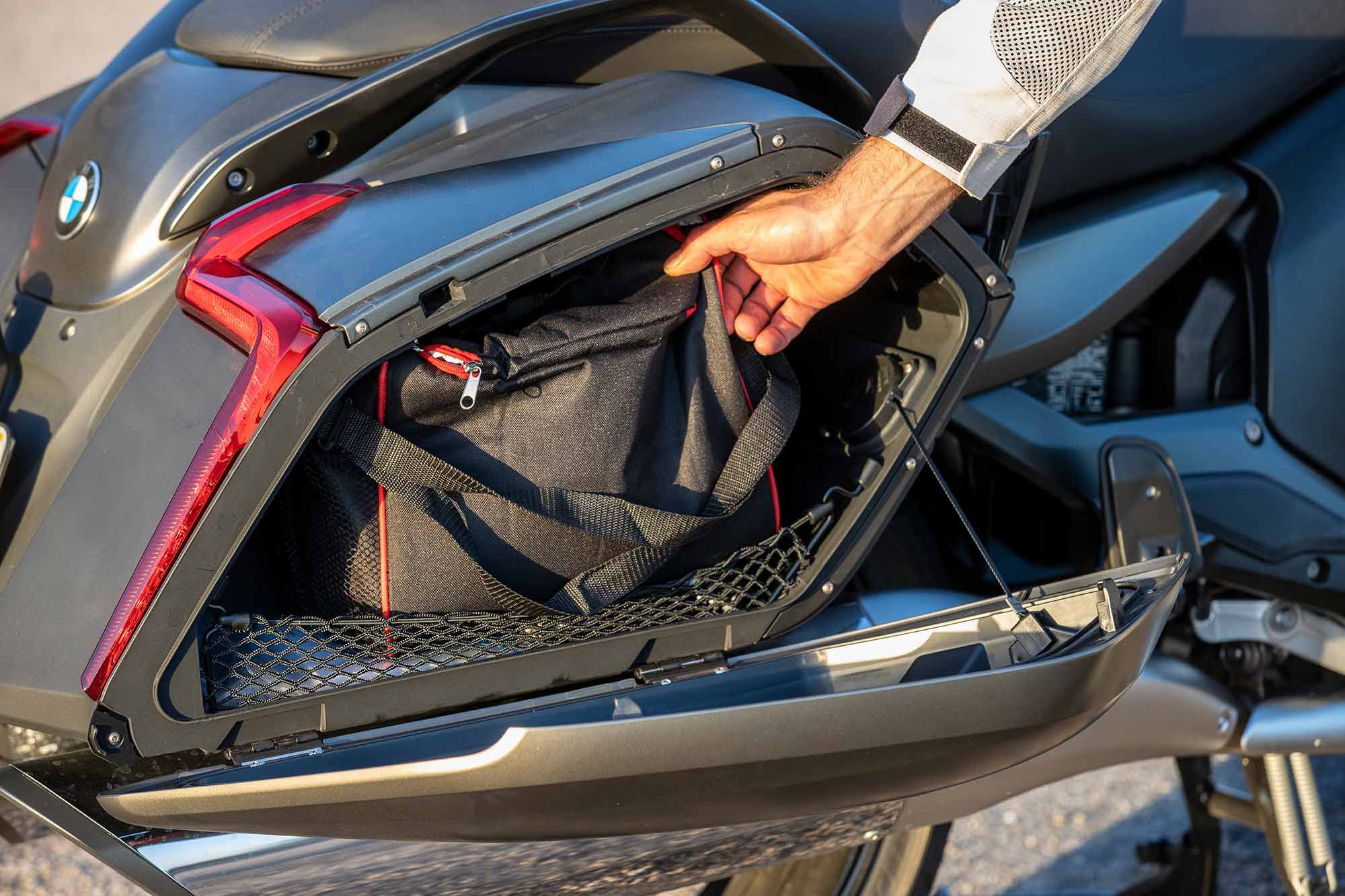 Each lockable hard case is capable of swallowing nearly 9 gallons of cargo. The optional electronic central locking feature is another handy touch.
