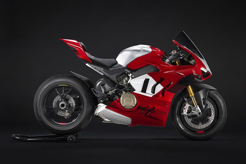 BYOTS (Bring Your Own Track Stand); The Ducati Panigale V4 R in street-legal guise.