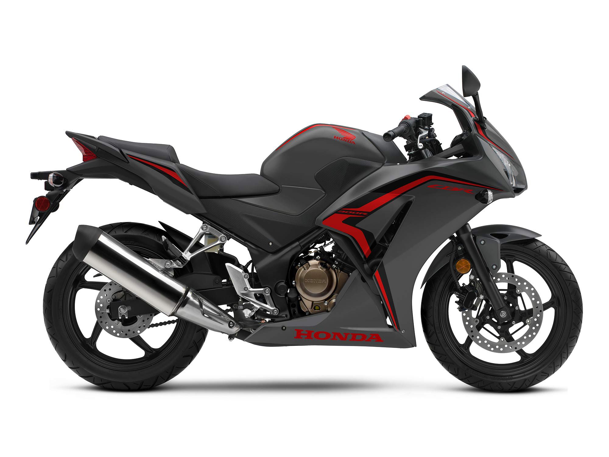 The CBR300R’s 286cc single-cylinder engine sips fuel from its 3.4-gallon tank.