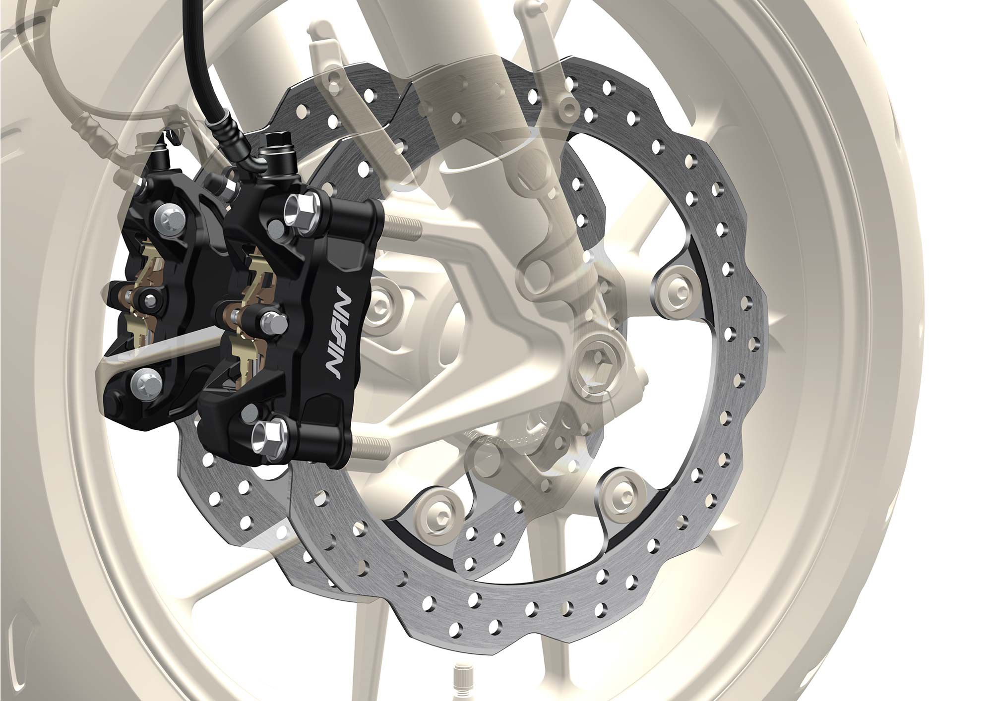 Dual 296mm front brake discs with radial-mount four-piston calipers increase stopping power for 2022.