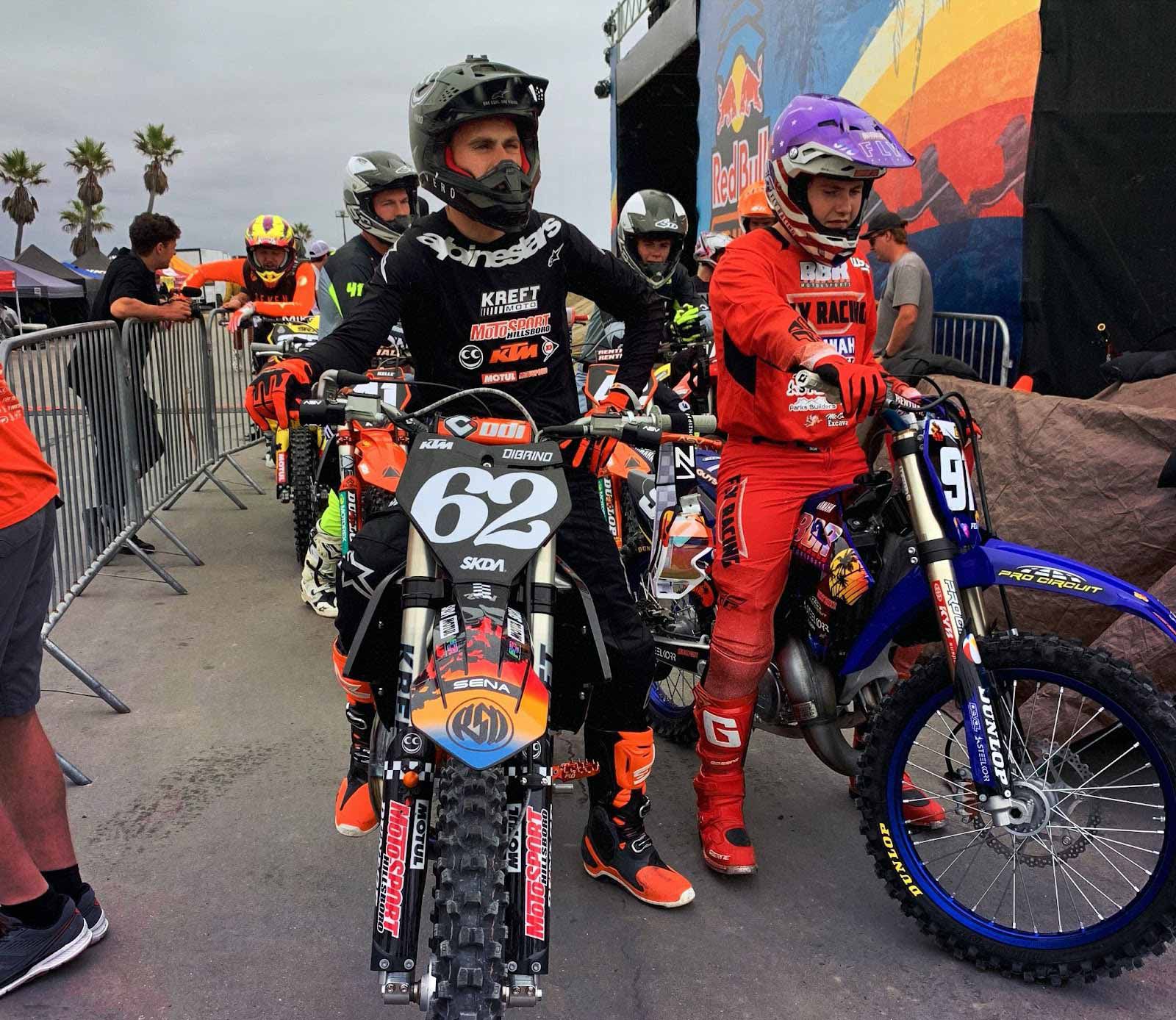 Andy Dibrino and Carson Brown lined up to ascend the ramp for practice runs on Red Bull’s Straight Rhythm.