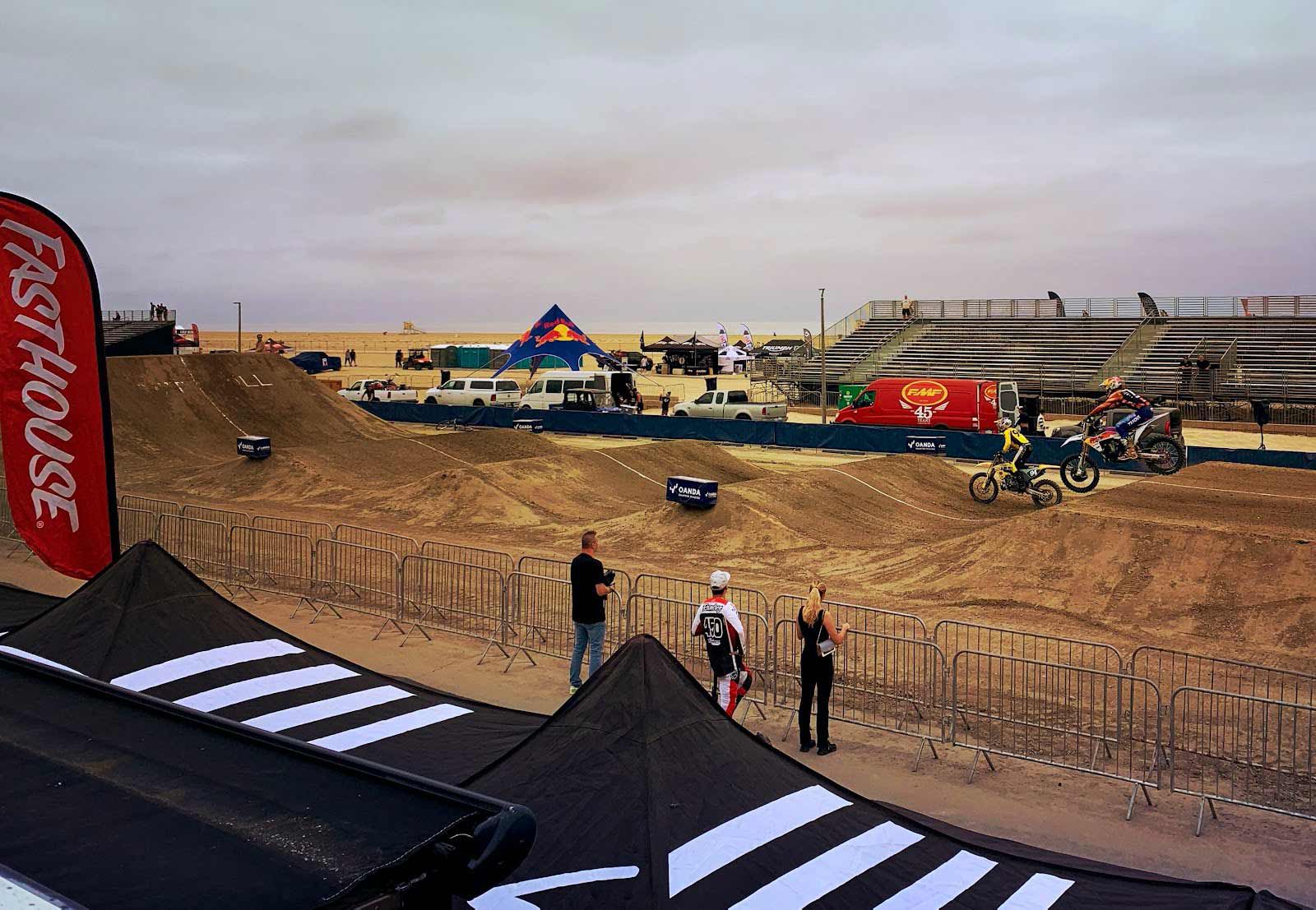 Warmup runs on the incredible Straight Rhythm track built with hundreds of truckloads of dirt brought out to the beach.