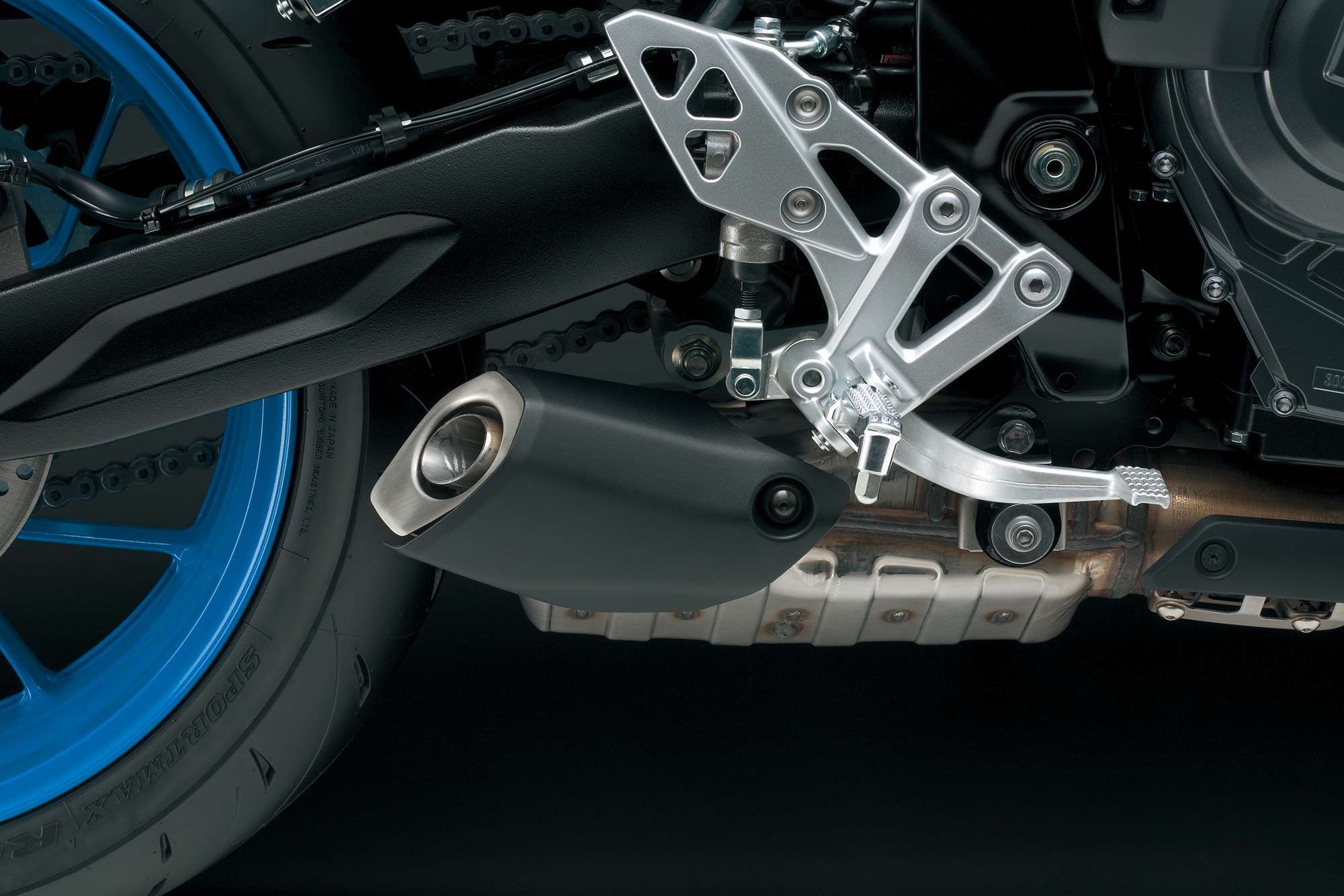 The mid-pipe leads into an under-chassis muffler that promises a unique and exciting exhaust note.