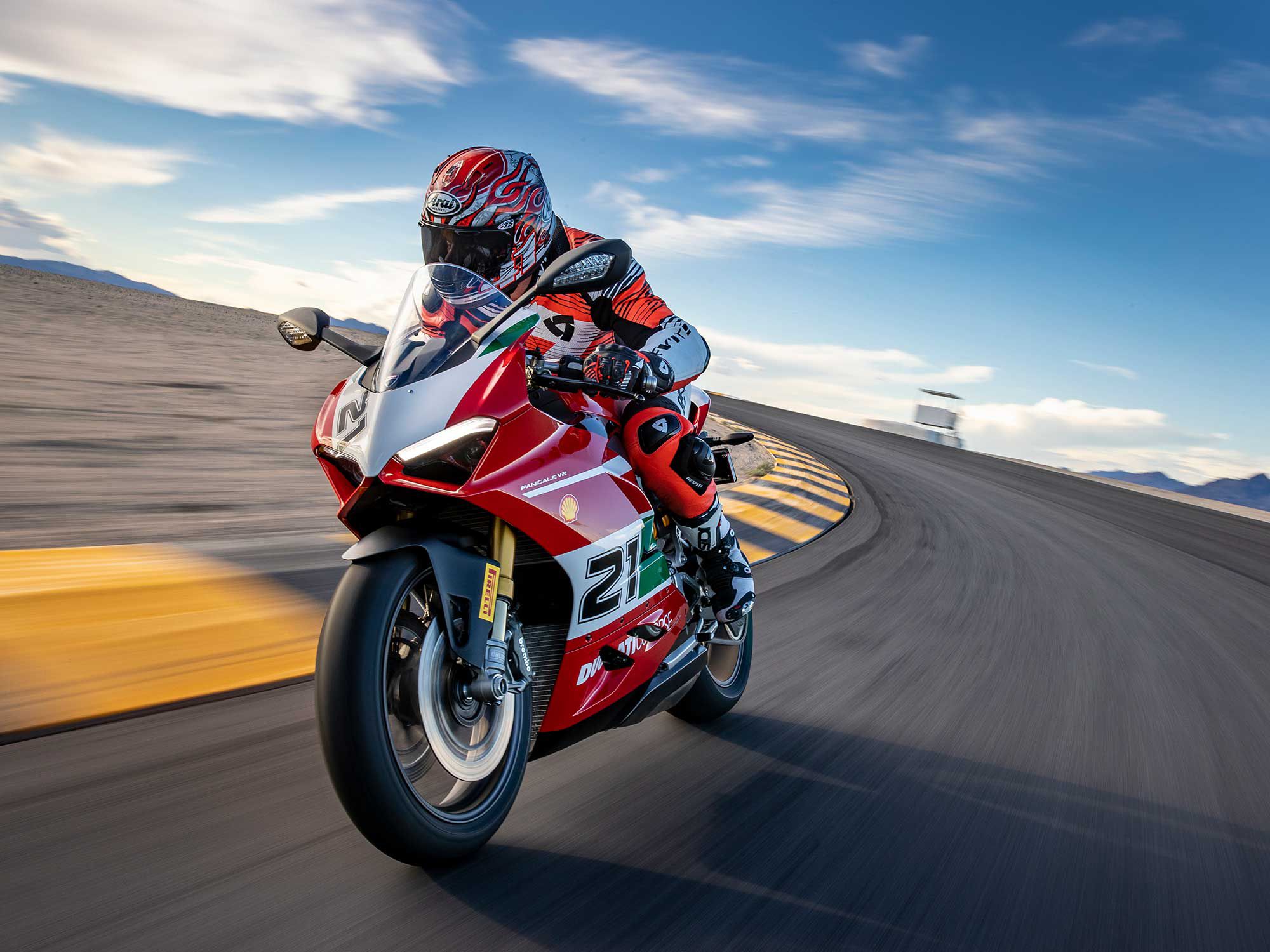 The Panigale V2 Bayliss 1st Championship 20th Anniversary Edition looks, and feels, at home on a racetrack.