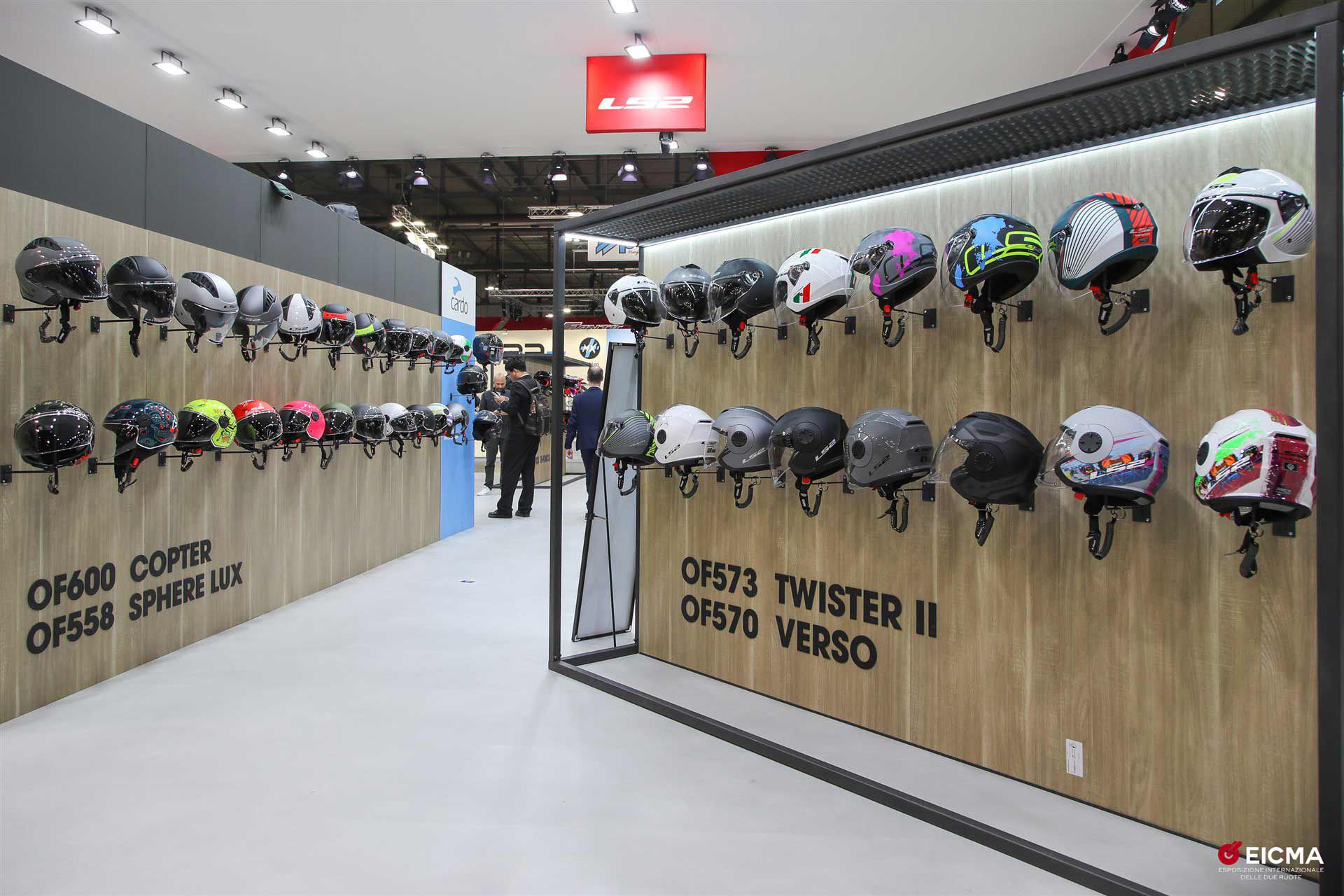 Just waiting for the right head: LS2 shows off its extensive line of helmets.