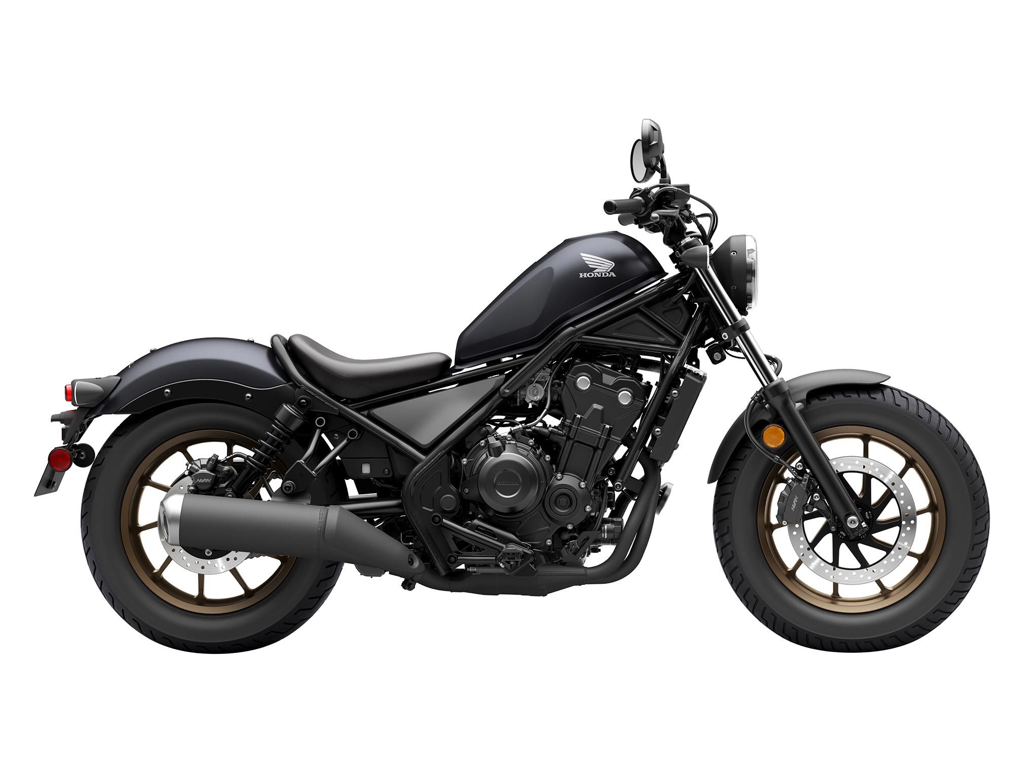 The 2023 Honda Rebel 500 in Matte Black Metallic.