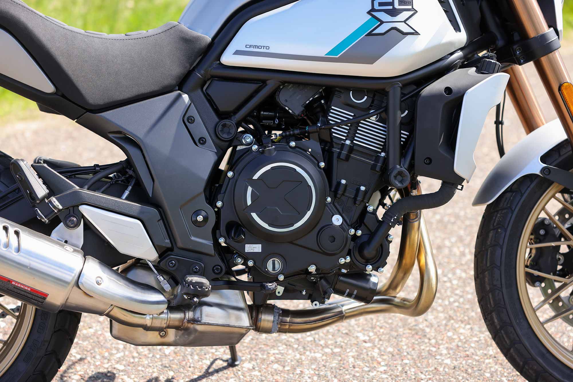 The 700CL-X and CL-X Sport feature the same powerplant, a 693cc liquid-cooled DOHC parallel twin producing a claimed 74 hp and 47.9 lb.-ft. of torque.