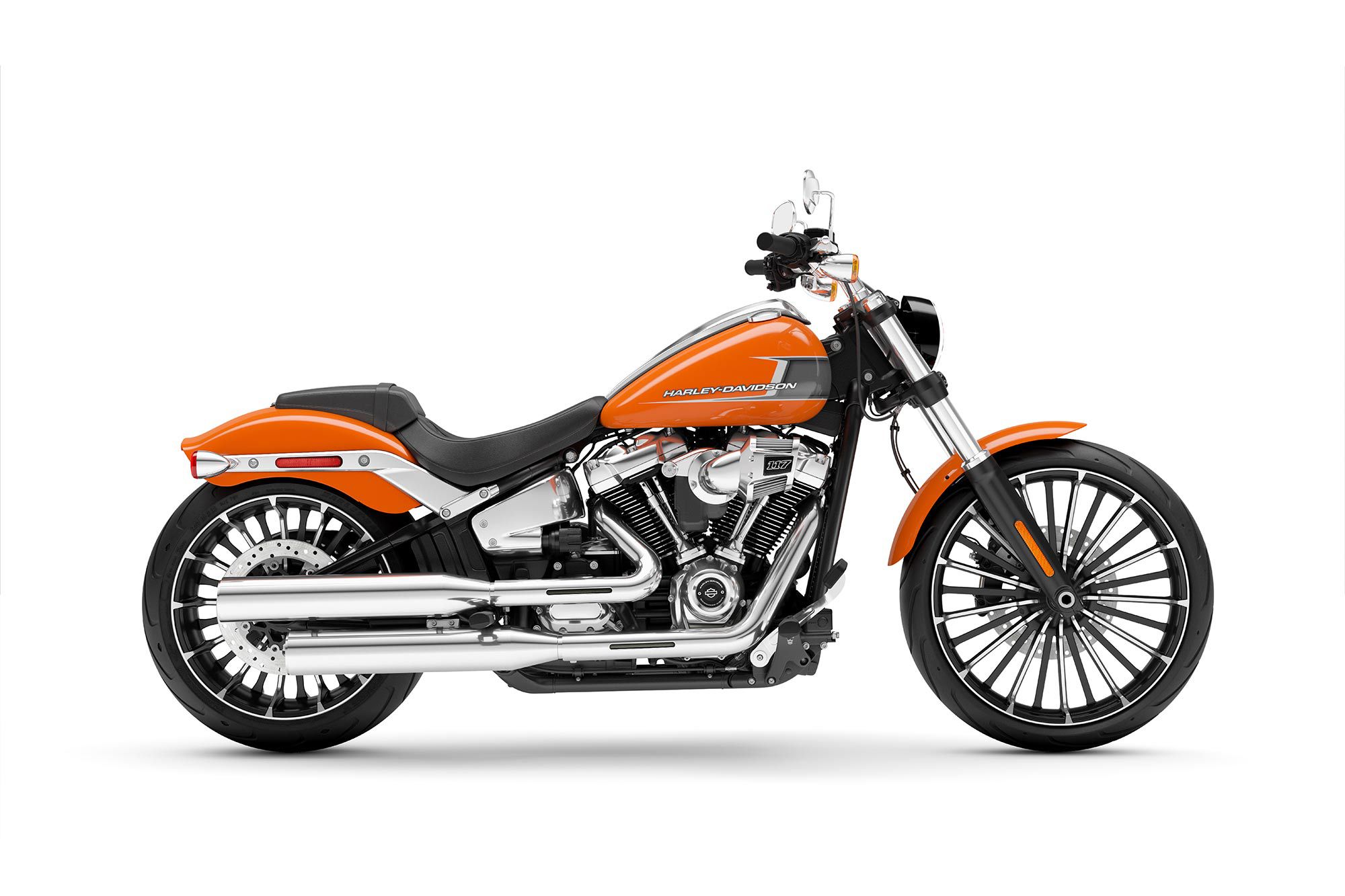 The official portrait: The 2023 Harley-Davidson Softail Breakout, in “Harley Orange”.