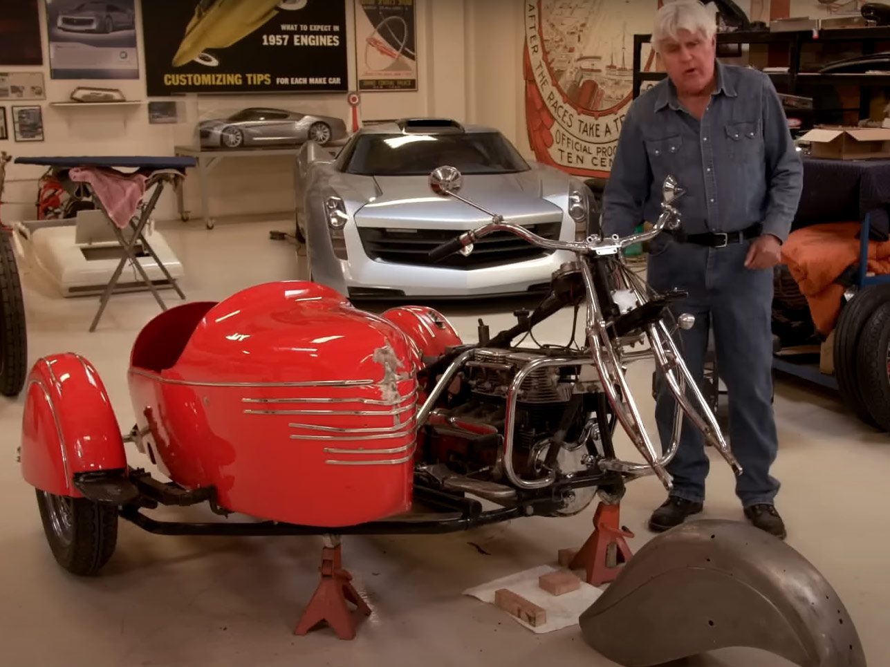 Jay Leno is back at it again after the accident. In a video on Jay Leno’s Garage the comedian is seen walking around his shop showing his upcoming restoration projects, including the 1940 Indian that he crashed.