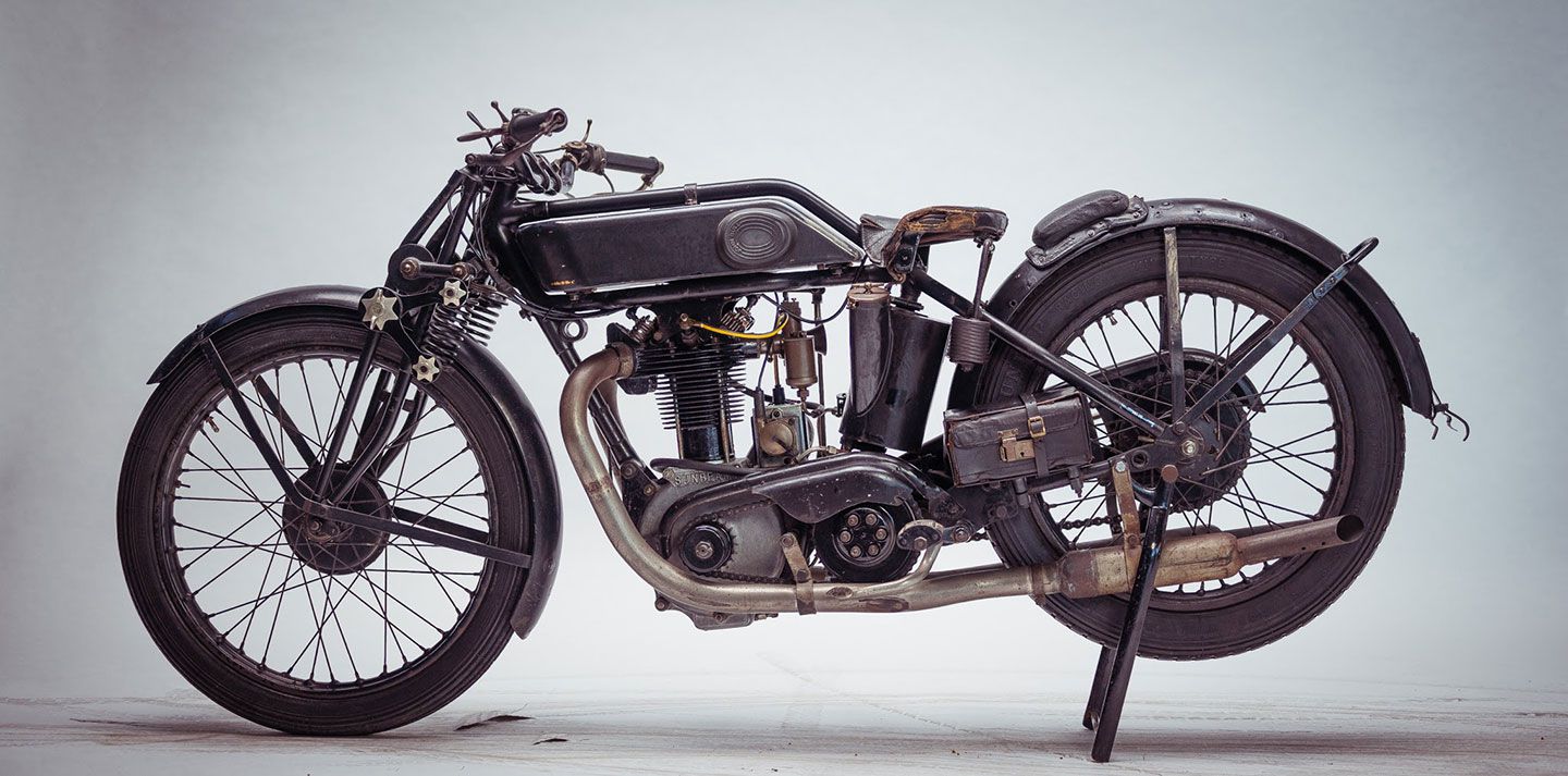 Not all the bikes are show queens though; the 1928 Sunbeam Model 80 TT—built to compete in the Isle of Man Junior TT class—is displayed in its fully unrestored original condition, warts and all.