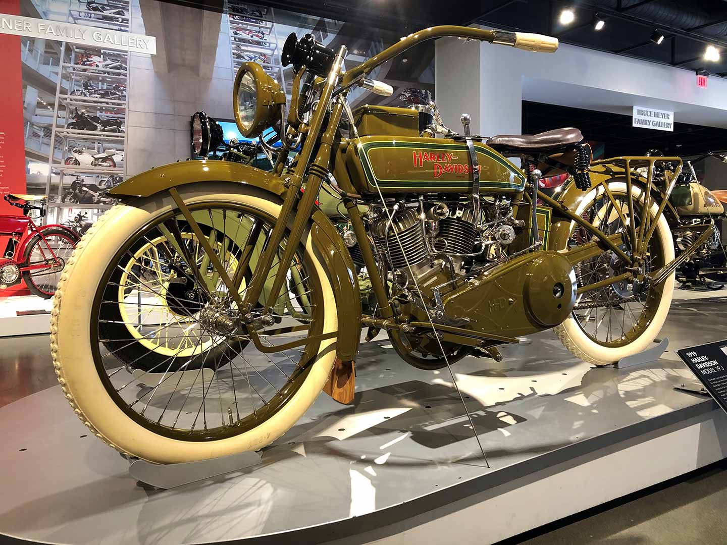 A beautifully restored 1919 Harley-Davidson Model J, featuring a 989cc V-twin, hardtail rear and no front brake.