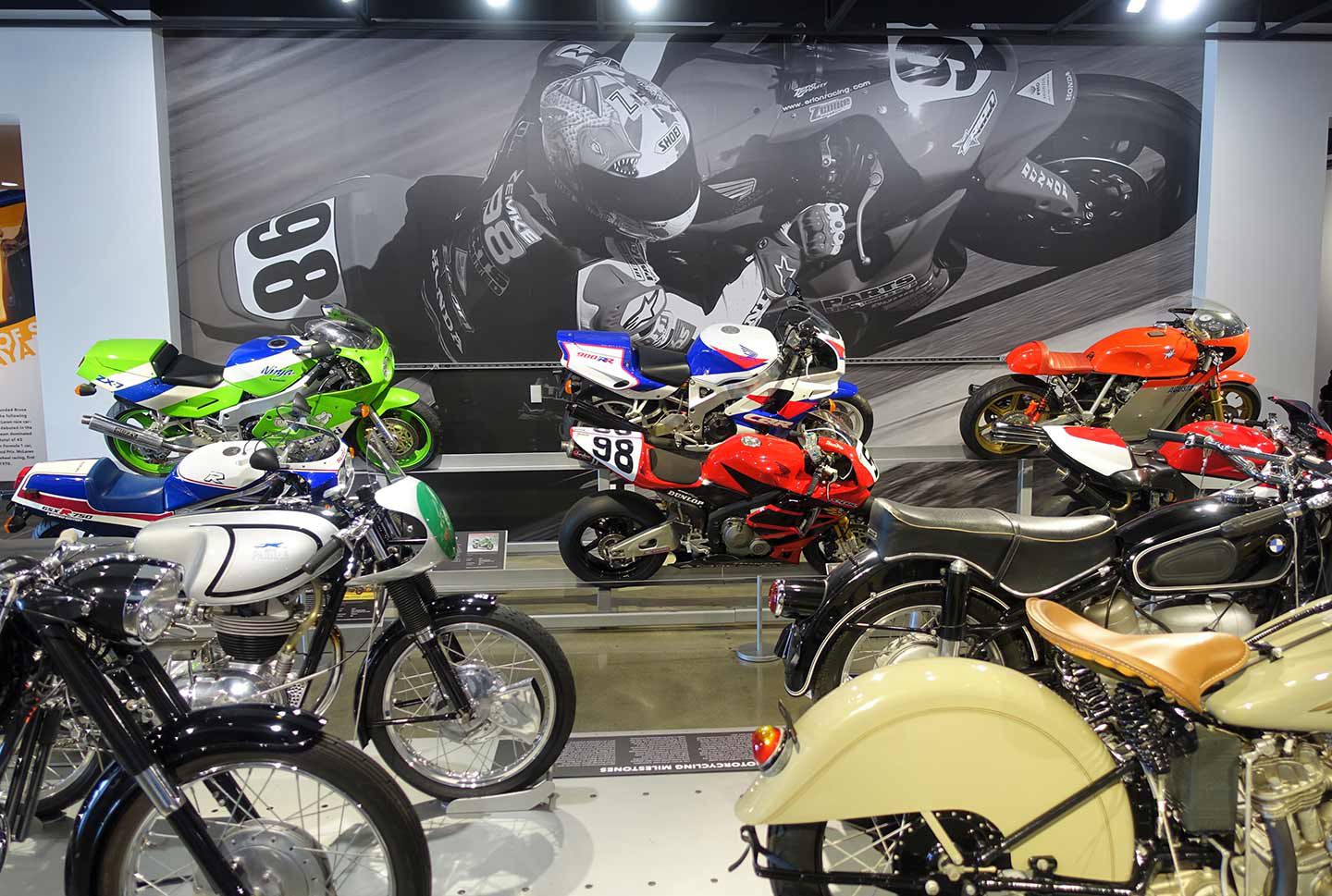From old to new, the “Around the World” exhibit follows the evolution of motorcycles from their days as personal transportation to modern-day superbikes.