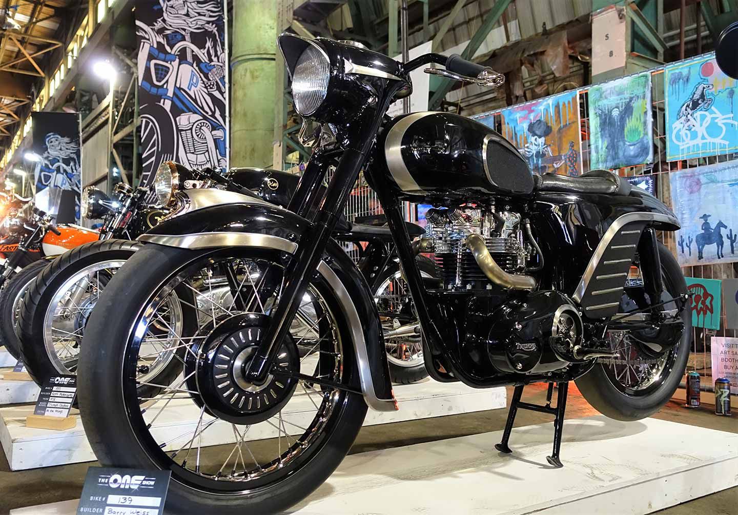 This lovely 1963 Triumph Thunderbird from Barry Weiss won the Champ of Champs Award at this year’s show. Cristian Sosa contributed some of the detail metal work.