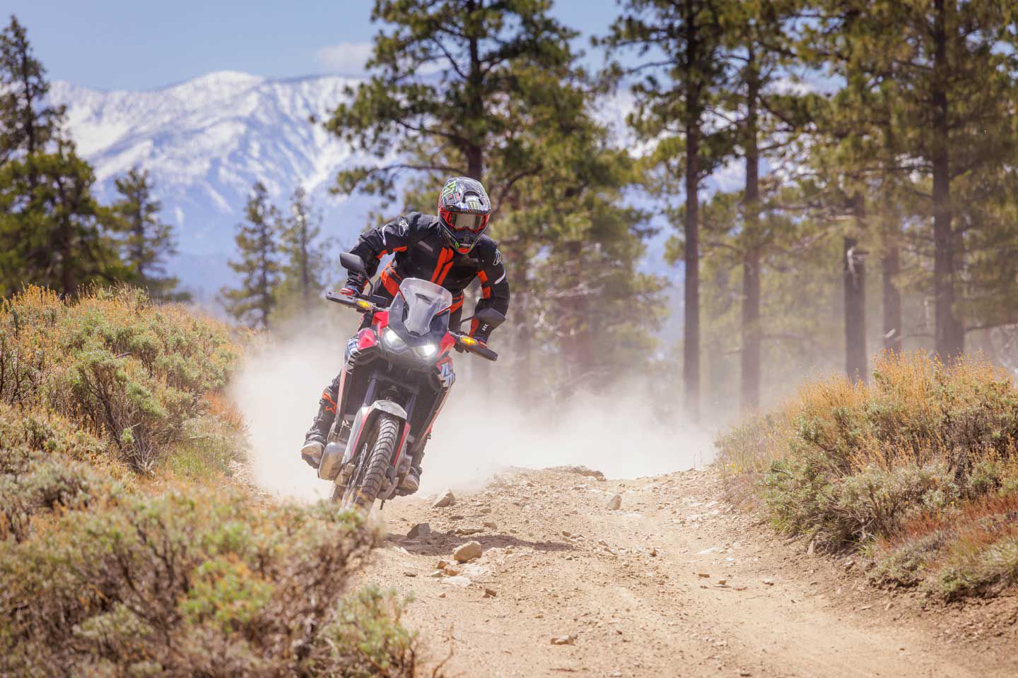 Dakar champion Ricky Brabec kicks up roost on his 2023 Honda CRF1100L Africa Twin during the official 2023 Alpinestars Adventure Tour.