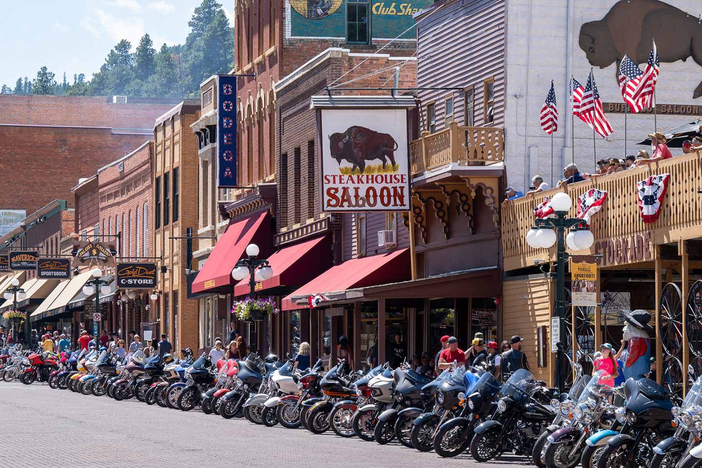 Meanwhile, in Deadwood, South Dakota, Main Street’s motorcycle-only parking fills up.