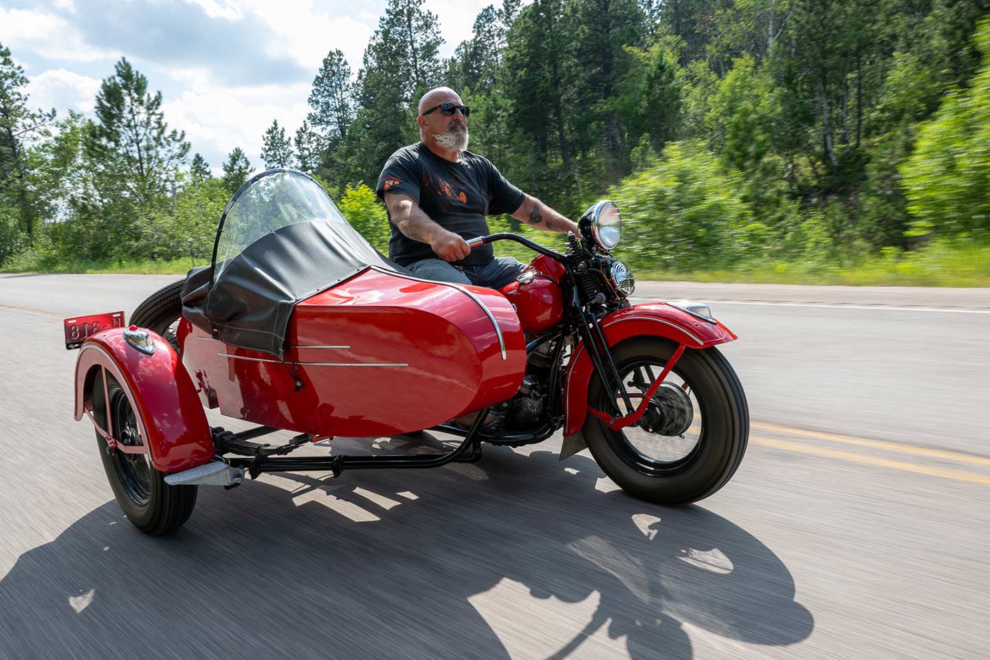 Scotty Busch (@scottybuschhd) riding Vanocker Canyon on his 1948 Panhead with sidecar.