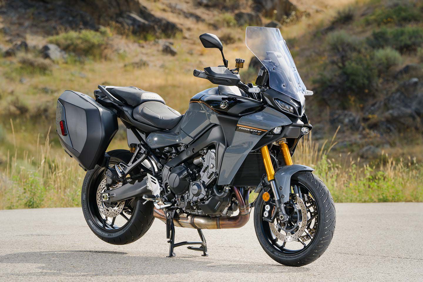 2024 Yamaha Tracer 9 GT+ benefits from a host of improvements including a new color TFT display, larger brake rotor, and radar-powered cruise control.